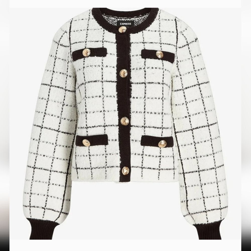 Express Black and White Checkered Cardigan